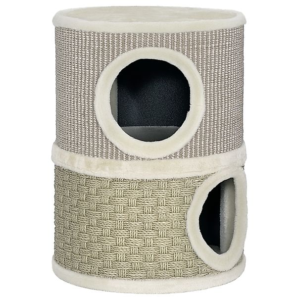 PawHut Kratztonne, 49 cm hoch, Ø35,5 cm zweistöckige Katzentonne mit Plüsch günstig online kaufen