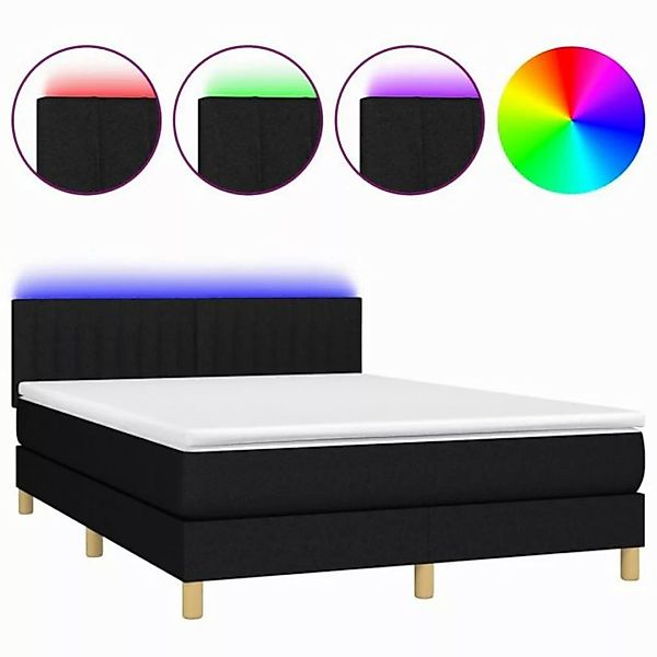 vidaXL Boxspringbett Boxspringbett mit Matratze LED Schwarz 140x200 cm Stof günstig online kaufen