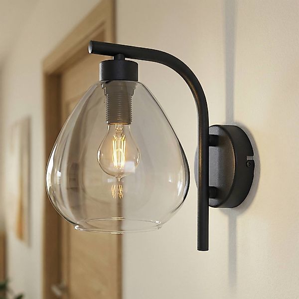 Lindby Wandleuchte Pendura, Ø 15 cm, schwarz, Glas günstig online kaufen