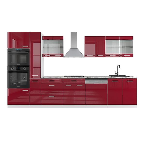Vicco R-Line Küchenzeile Bordeaux Hochglanz/Weiß 350 cm mit Hochschrankohne günstig online kaufen