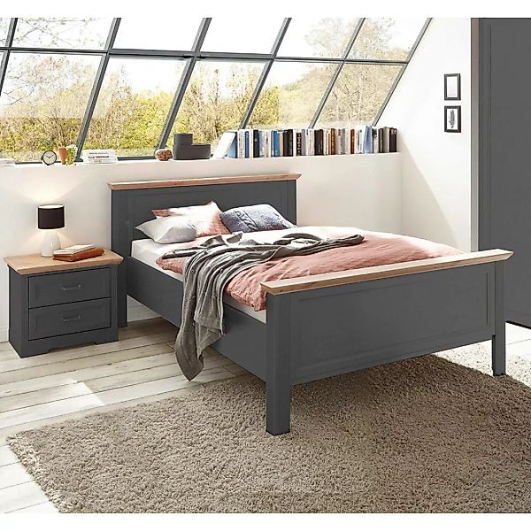 Schlafzimmer Set 2-teilig Bett 140x200cm Graphit mit Eiche JÜLICH-77 günstig online kaufen