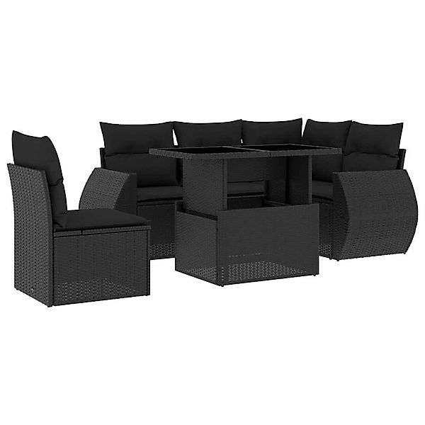 vidaXL 6-Tlg Garten-Sofagarnitur mit Kissen Schwarz Poly Rattan 3268535 günstig online kaufen