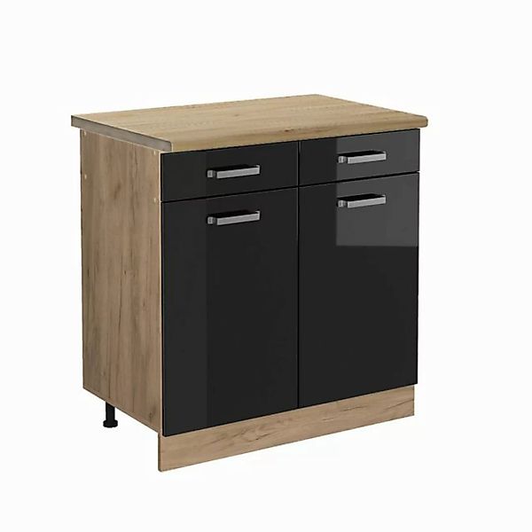 Vicco Unterschrank R-Line, Schwarz Hochglanz/Goldkraft Eiche, 80 cm, AP Eic günstig online kaufen