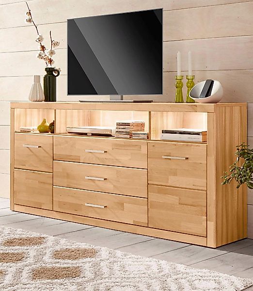 Home affaire Sideboard "Ribe,180cm breit, Fronten Massivholz,7 Fächer", Hol günstig online kaufen