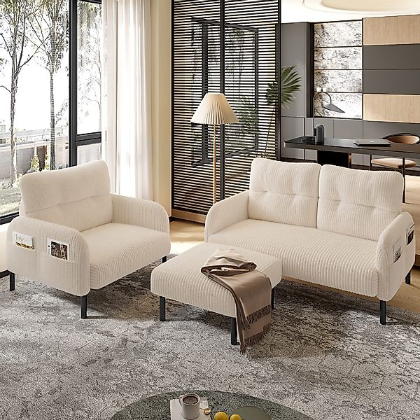 KLAM HOME Sofa Cord 3er-Set Sessel günstig online kaufen