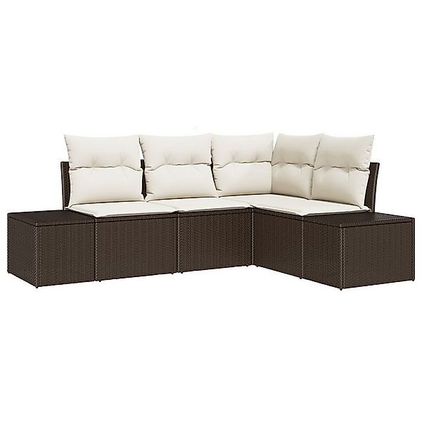 vidaXL Loungesofa 4-tlg. Garten-Sofagarnitur mit Kissen Braun Poly Rattan, günstig online kaufen