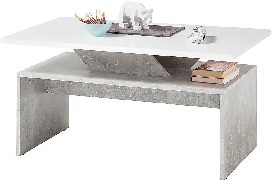 Stolkom Sp.z.o.o. Couchtisch Allegra Wohnzimmertisch weiß, Absetzung Beton, günstig online kaufen