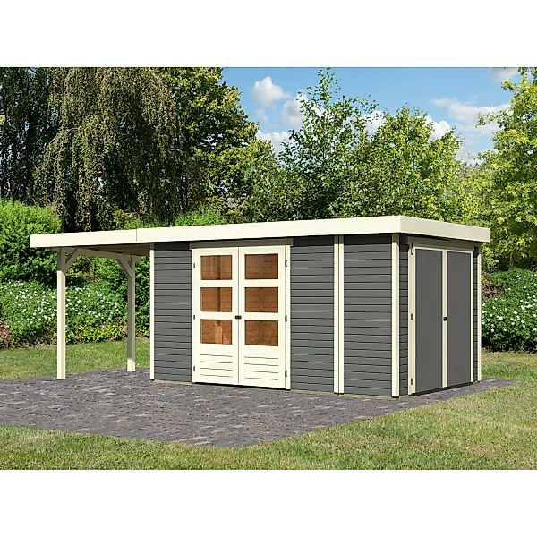 Karibu Gartenhaus Set Retola 6 Terragrau mit Anbauschrank 240 cm Breit 9,03 günstig online kaufen