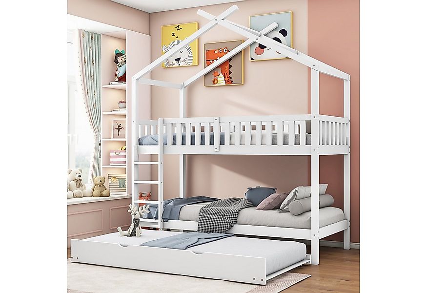 HAUSS SPOLE Kinderbett 90x200cm Hausbett drei Betten, Ausziehbar, Platzspar günstig online kaufen