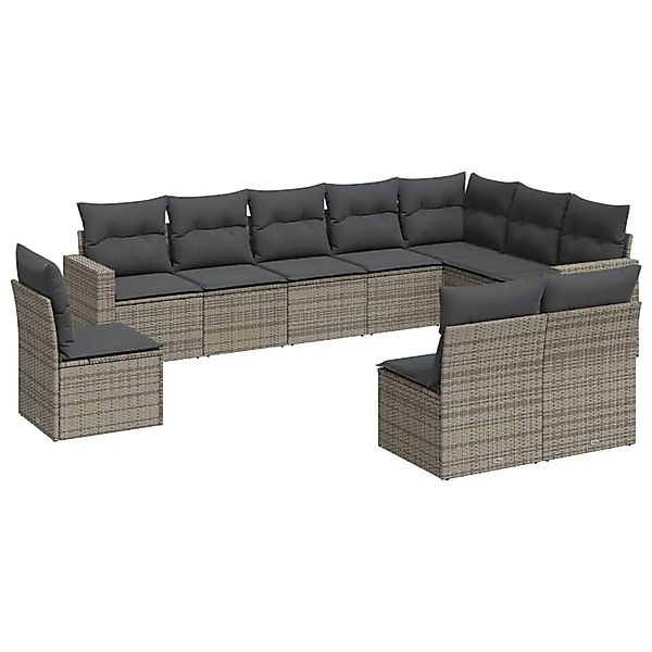 vidaXL 10-Tlg Garten-Sofagarnitur mit Kissen Grau Poly Rattan 3251447 günstig online kaufen
