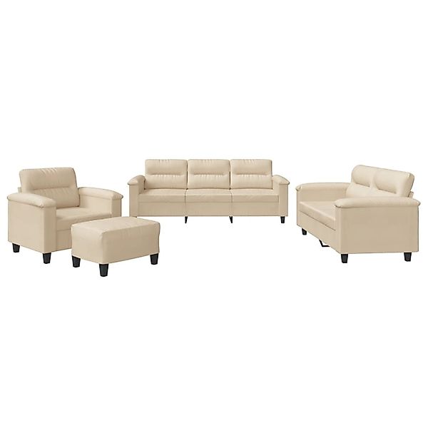 vidaXL 4-Tlg Sofagarnitur mit Kissen Creme Mikrofasergewebe 3202300 günstig online kaufen