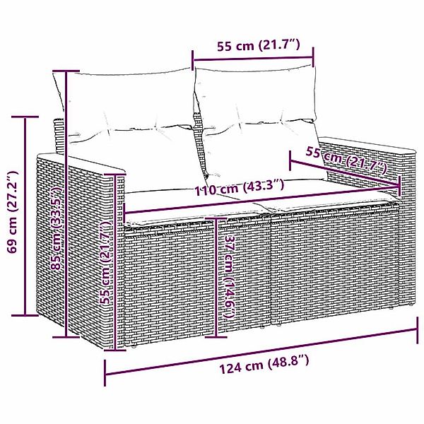 vidaXL Garten-Sofa-Set mit Kissen 9-Tlg Schwarz Poly Rattan 3363065 günstig online kaufen