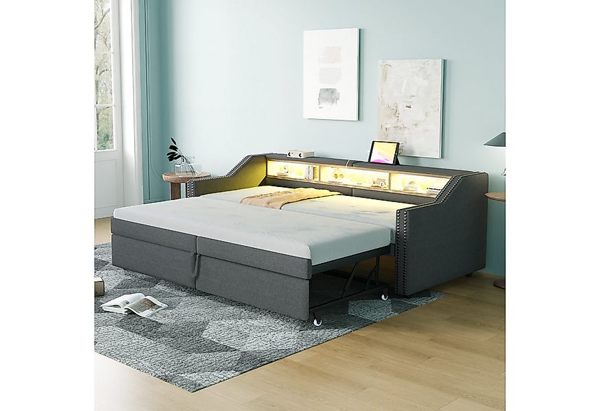 Flieks Daybett, Ausziehbares Polsterbett Schlafsofa 90/180x200cm mit USB-La günstig online kaufen