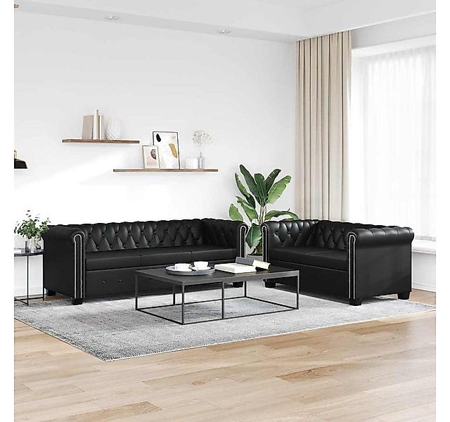 furnicato Sofa Chesterfield-Sofas 2-Sitzer und 3-Sitzer Kunstleder Schwarz, günstig online kaufen