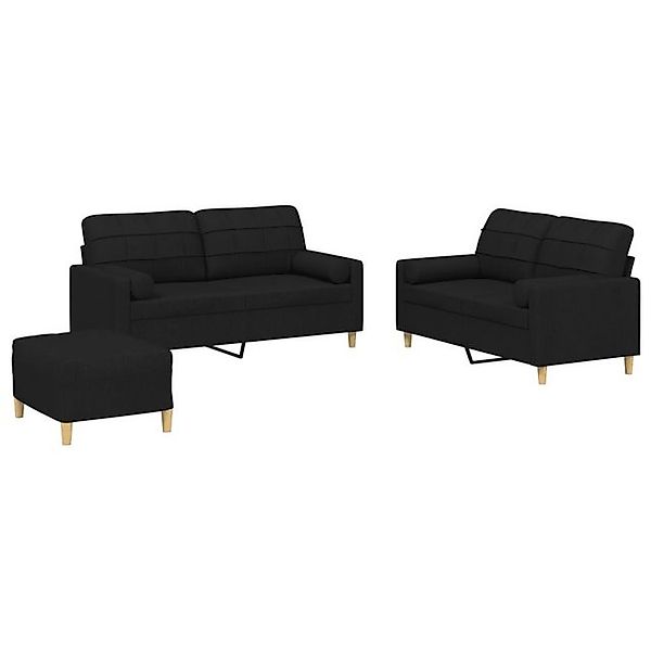 vidaXL Sofa 3-tlg. Sofagarnitur mit Kissen Schwarz Stoff günstig online kaufen