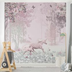 Bilderdepot24 Kindertapete Kinderzimmer Einhorn Blumenwiese Rosa günstig online kaufen