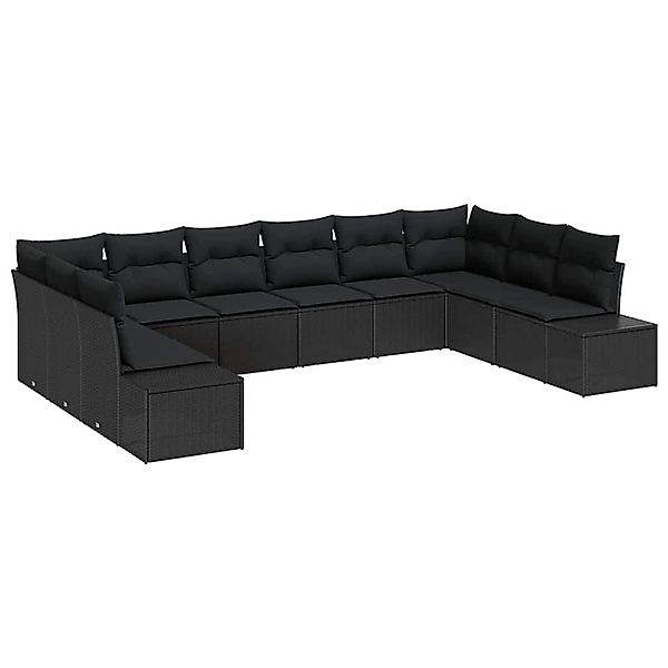 vidaXL Garten-Sofa-Set mit Kissen 10-Tlg Schwarz Poly Rattan 3347243 günstig online kaufen
