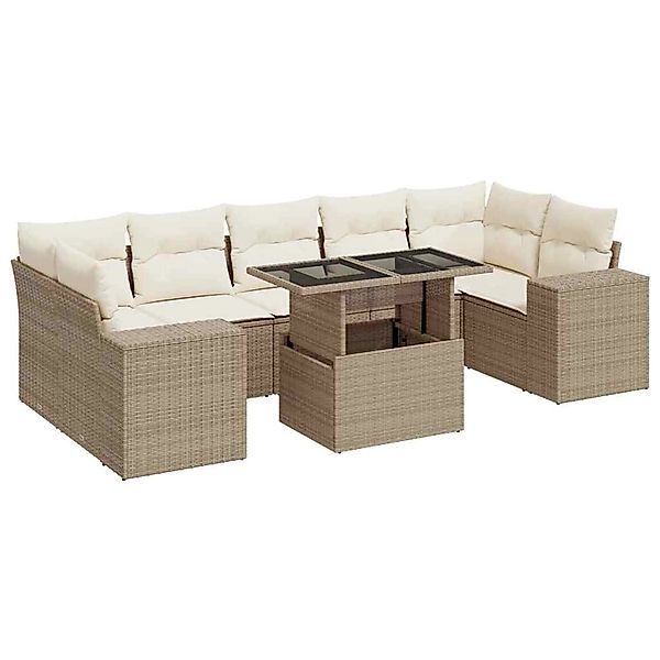 vidaXL 8-Tlg Garten-Sofagarnitur mit Kissen Beige Poly Rattan 3326759 günstig online kaufen