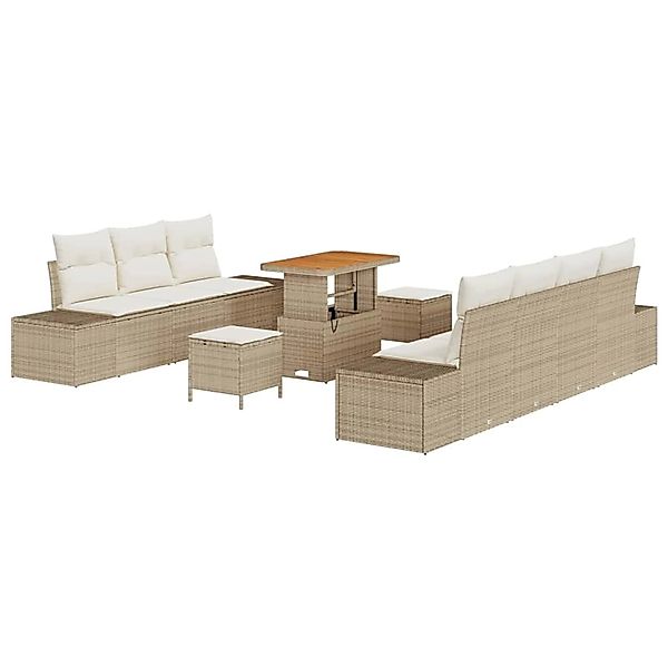 vidaXL Garten-Sofa-Set mit Kissen 10-Tlg Beige Poly Rattan 3362751 günstig online kaufen