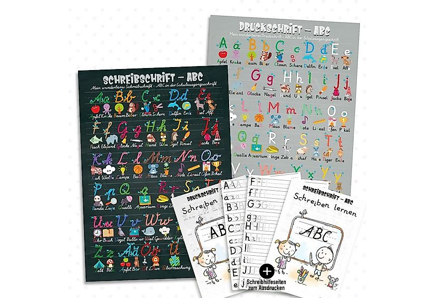 Sunnywall Poster Poster-Set ABC in Grundschrift (GS) Druckschrift + Schreib günstig online kaufen
