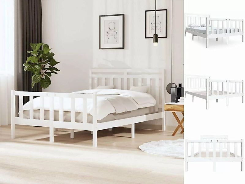 vidaXL Bettgestell Massivholzbett Weiß 140x200 cm Bett Bettrahmen Bettgeste günstig online kaufen