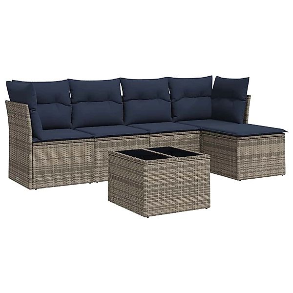 vidaXL 6-Tlg Garten-Sofagarnitur mit Kissen Grau Poly Rattan 3217571 günstig online kaufen