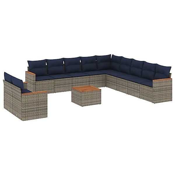 vidaXL 12-Tlg Gartensofa-Set mit Kissen Grau Polyrattan 3226138 günstig online kaufen