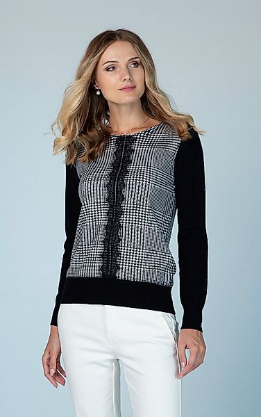 Passioni Strickpullover mit Hahnentrittmuster und Spitzendetail günstig online kaufen