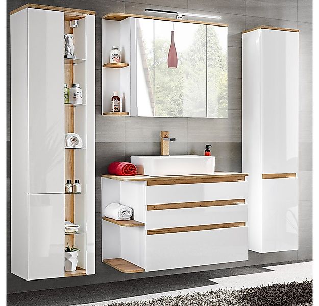 Lomadox Badmöbel-Set CAMPOS-56, (Spar-Set, 6-St), weiß mit Wotaneiche 2 Hoc günstig online kaufen