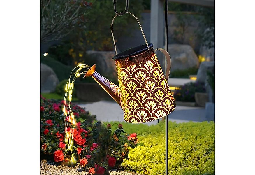 LQWELL LED Solarleuchte Solar Gießkanne mit Wasserfall Lichterkette Lampe, günstig online kaufen