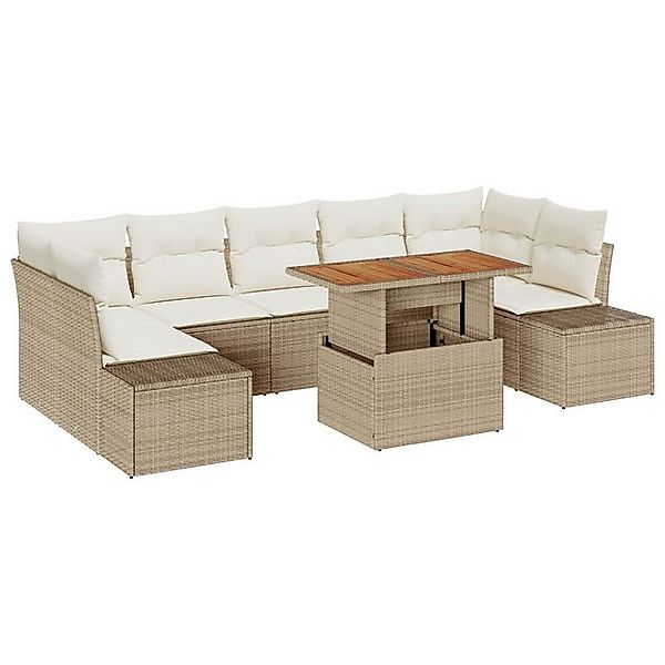 vidaXL Loungesofa 8-tlg. Garten-Essgruppe mit Kissen Beige Poly Rattan, 8 T günstig online kaufen