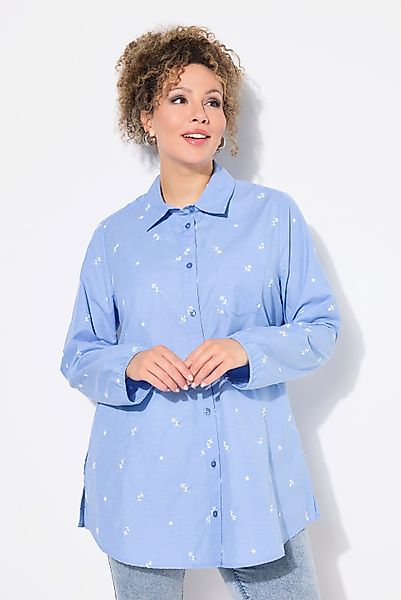 Ulla Popken Hemdbluse Hemdbluse Blütenstickerei A-Linie günstig online kaufen