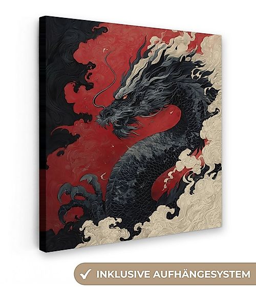 OneMillionCanvasses® Leinwandbild Schwarzer Drache - Rauchwolken - Rot, Fot günstig online kaufen