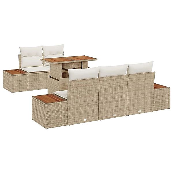 vidaXL Garten-Sofa-Set mit Speicher 6-Tlg Beige Poly Rattan 3358765 günstig online kaufen