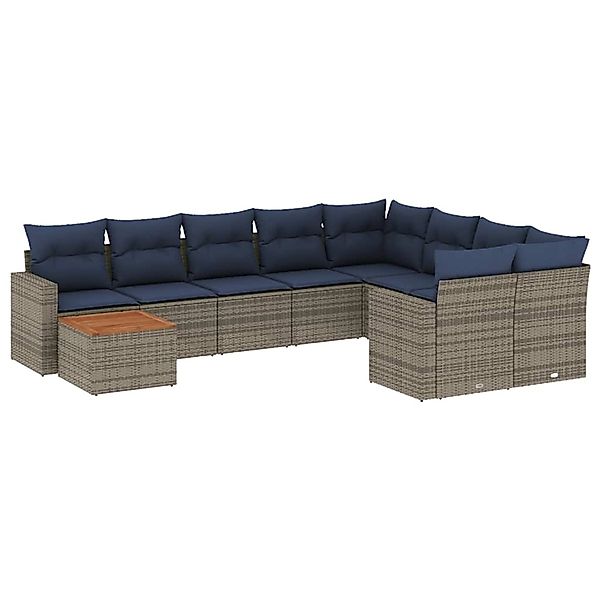 vidaXL 10-Tlg Garten-Sofagarnitur mit Kissen Grau Poly Rattan 3256621 günstig online kaufen