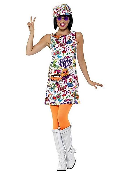 Smiffys Hippie-Kostüm Swinging Sixties Minikleid - Fasching Karneval, Hippi günstig online kaufen
