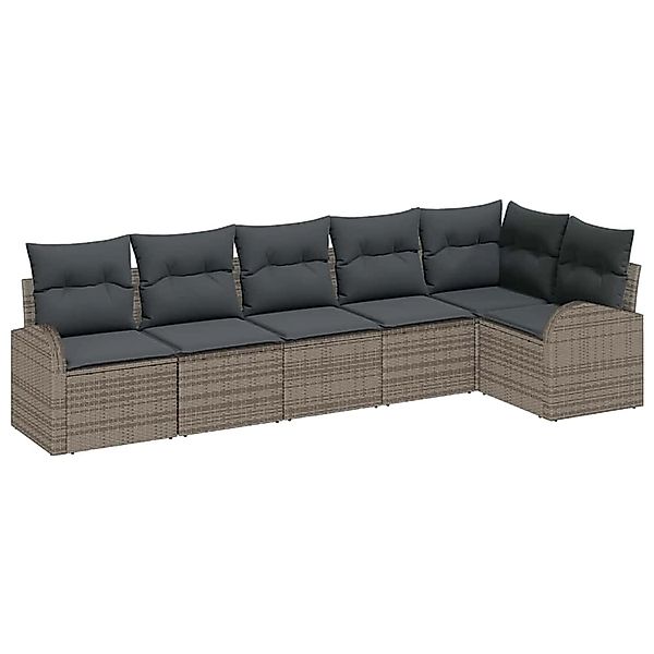 vidaXL Garten-Sofa-Set mit Kissen 6-Tlg Grau Poly Rattan 3346059 günstig online kaufen