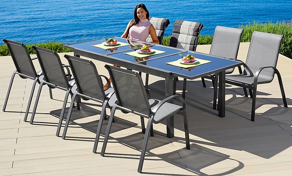 MERXX Garten-Essgruppe "Amalfi, TOPSELLER", (9 tlg., 8 Stapelsessel, 1 Ausz günstig online kaufen