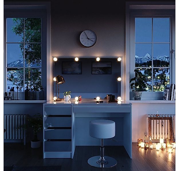Vicco Schminktisch Sherry, Weiß, 120 cm mit LED Beleuchtung und Hocker günstig online kaufen