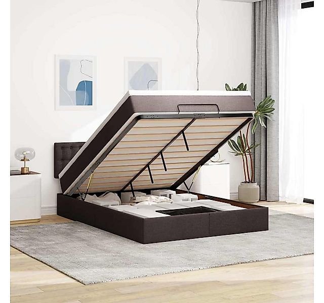 vidaXL Bett, Ottomanische Bett mit Matratze & LEDs Dunkelbraun 140x190 cm günstig online kaufen