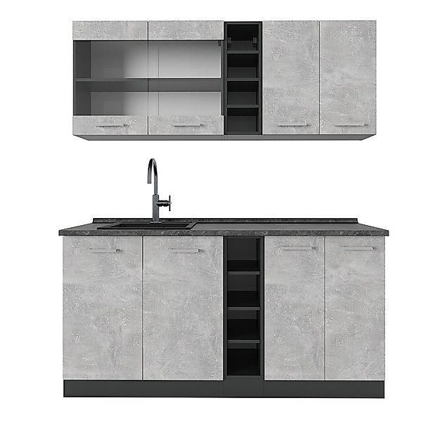 Vicco Küchenzeile R-Line, Beton/Anthrazit, 160 cm, AP Anthrazit günstig online kaufen