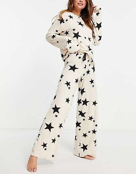 ASOS DESIGN – Pyjama aus Viskose mit langärmligem Oberteil und Hose mit wei günstig online kaufen