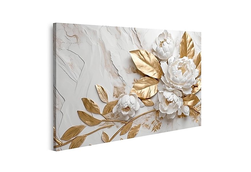 islandburner Leinwandbild Marmor Textur Weiß Gold Farben Goldene Blumen Lux günstig online kaufen