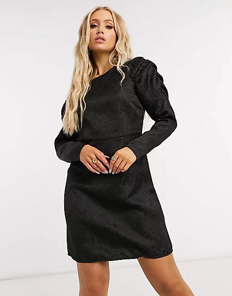 Pieces – Schwarzes Jacquard-Minikleid mit auffälligen Ärmeln günstig online kaufen