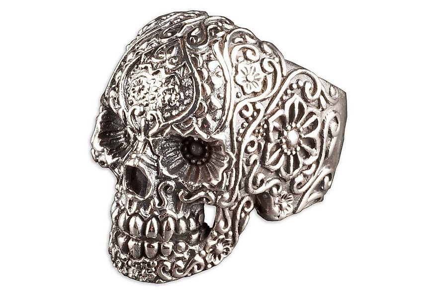 viva-adorno Silberring Totenkopf Ring Sugar Skull Tattoo Tribal Blumen Blüt günstig online kaufen