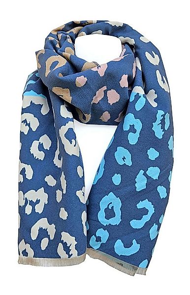 Schal SAISON weicher Schal Leo Jeansblau Beige Farbwechsel Fransen günstig online kaufen