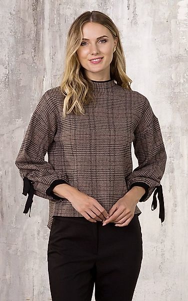 Passioni Strickpullover mit Hahnentrittmuster und Schleifendetail in Größe günstig online kaufen