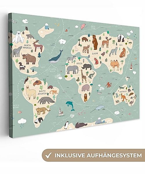 OneMillionCanvasses® Leinwandbild Erde - Weltkarte Kinder - Tiere - Jungen günstig online kaufen