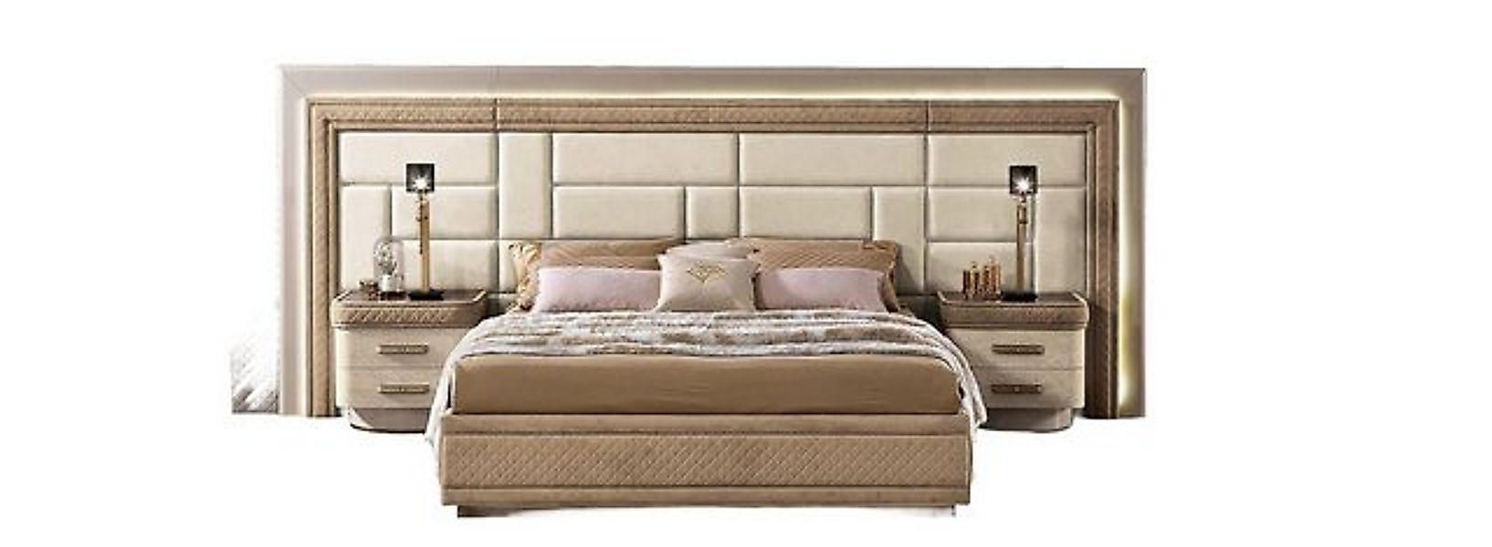 JVmoebel Bett Schlafzimmermöbel Massiv Beige Italienische Möbel Betten Holz günstig online kaufen