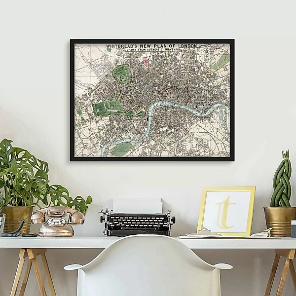 Bild mit Rahmen Stadt-, Land- & Weltkarte - Querformat Vintage Stadtplan Lo günstig online kaufen
